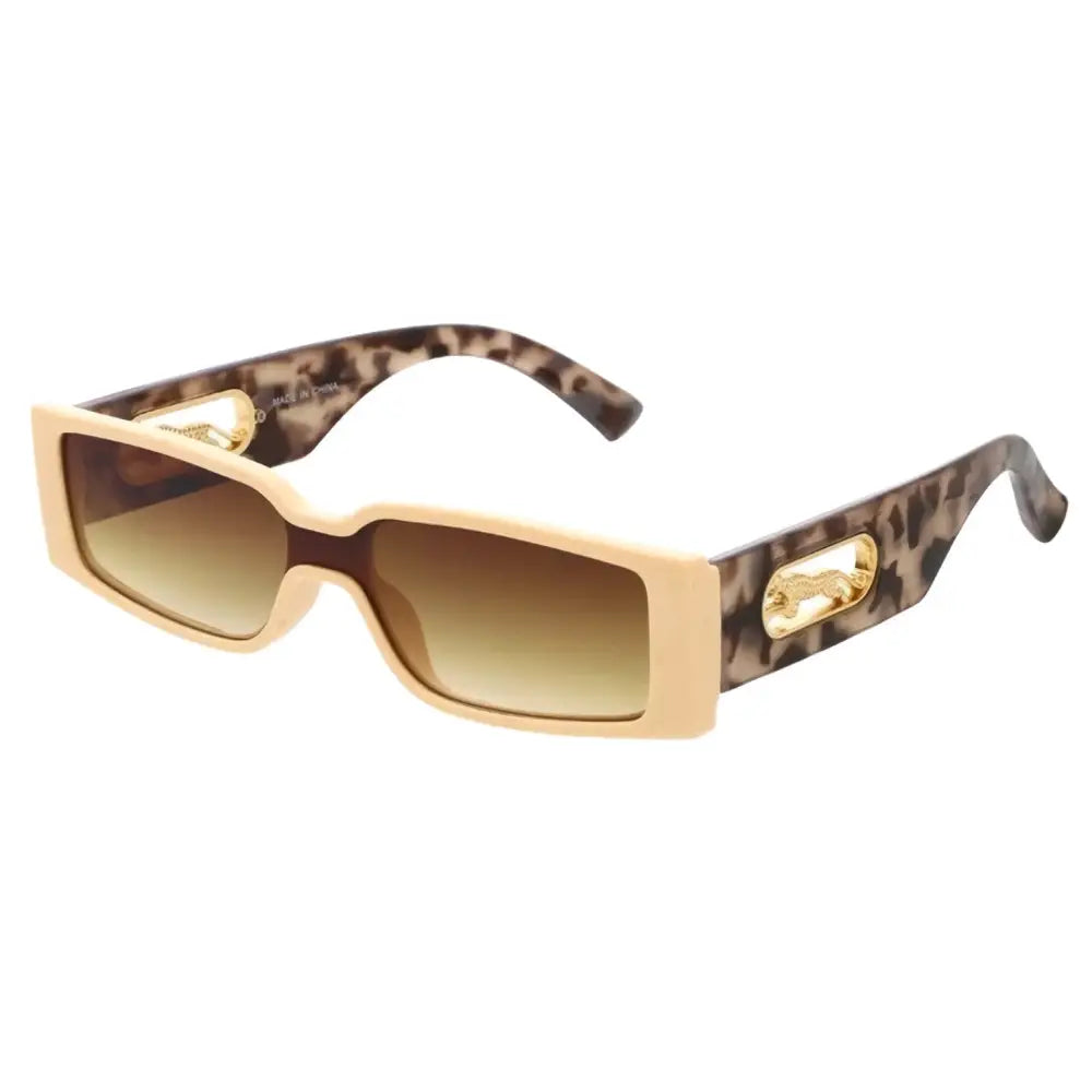 Cream rectangular sunglasses with tortoiseshell arms and gold-tone lion emblem accents w3531 set of 12
