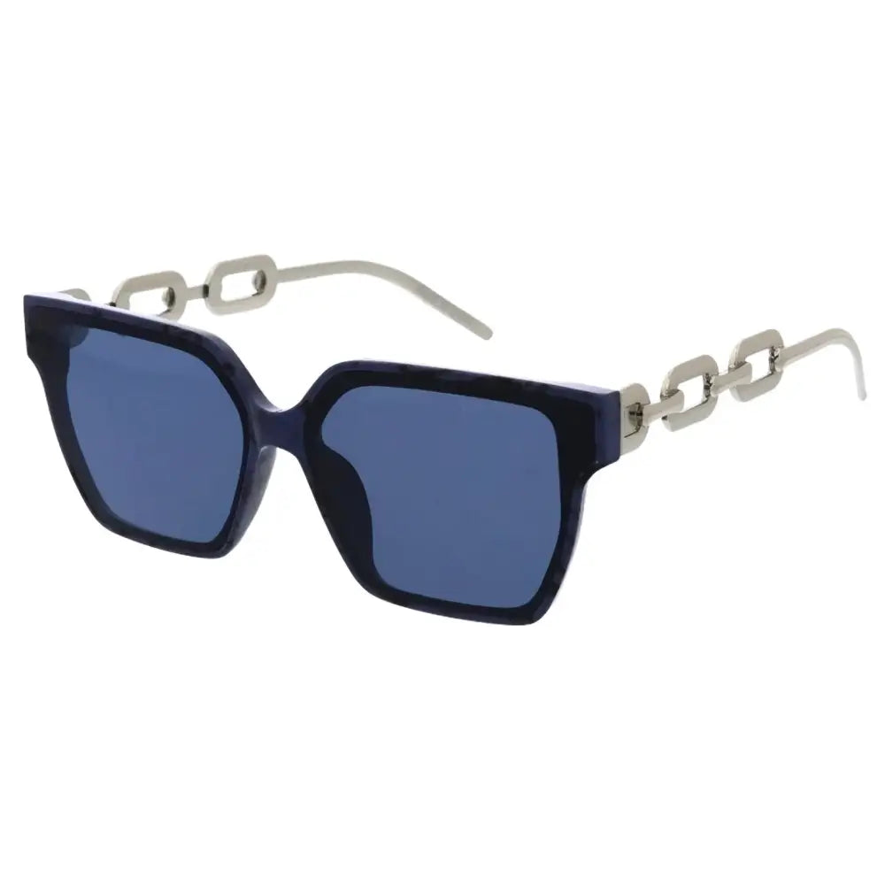 Dark blue square-framed sunglasses with silver chain-link temples and gradient blue lenses set of 12 w3534