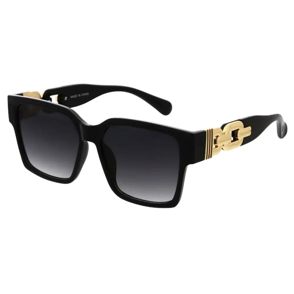 Black square-framed sunglasses with gold-tone chain-link temples and gradient gray lenses set of 12 w3535