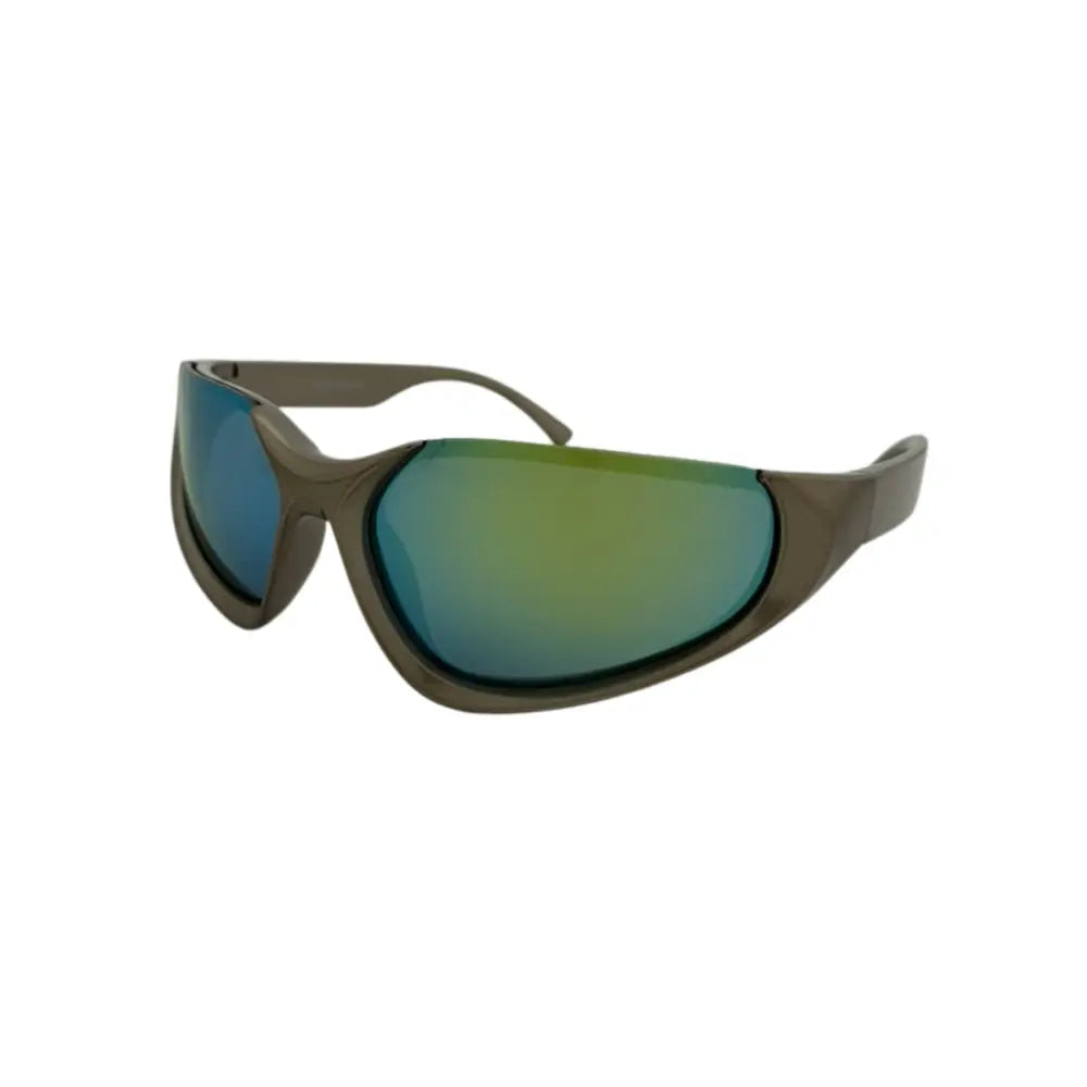 Dark gray wraparound sunglasses with gradient mirrored lenses shifting from blue to green set of 12 w3536