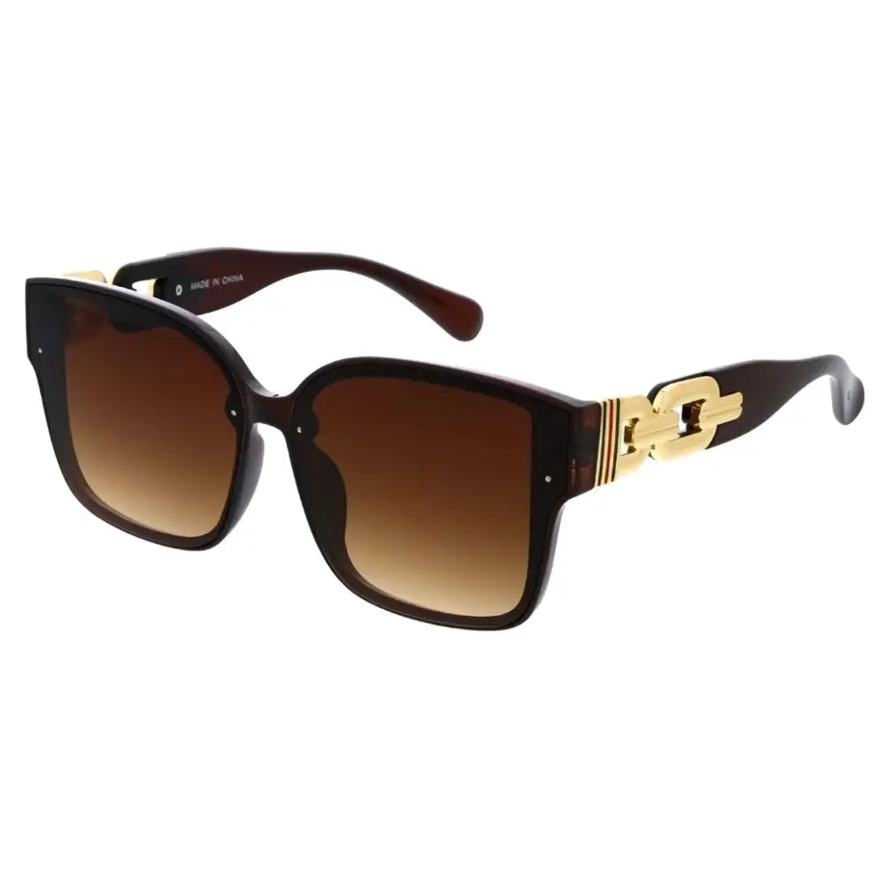 Dark brown square-framed sunglasses with gold-tone chain-link temples and gradient brown lenses set of 12 w3539