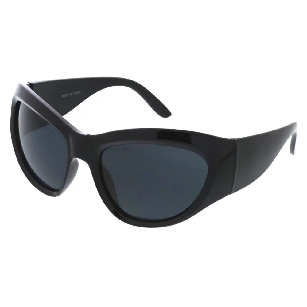 Black cat-eye sunglasses with glossy plastic frame and dark gray lenses set of 12 w3541