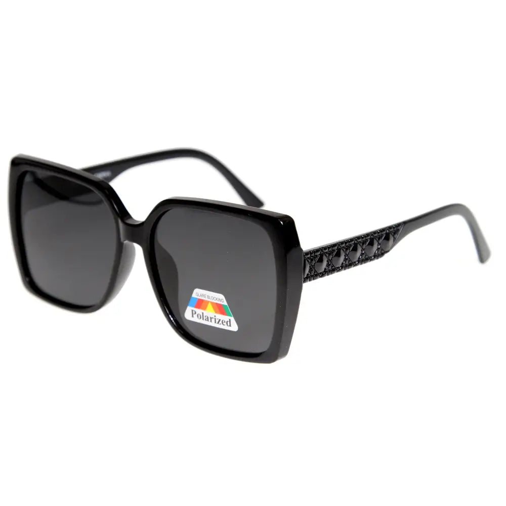 Black square-framed sunglasses with glossy finish and decorative black studs on the temple arms set of 12 w3551p