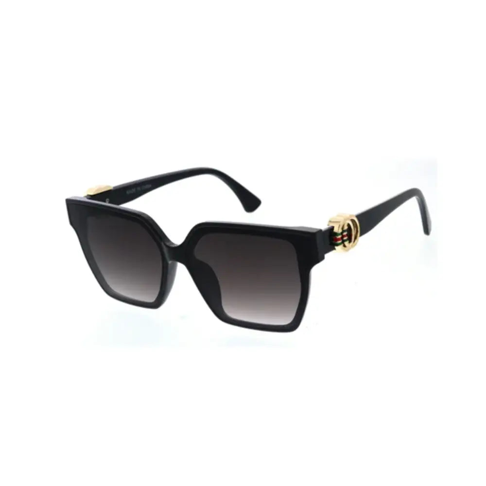 Black rectangular sunglasses with gold-tone double g logo accents and gradient gray lenses set of 12 w3574