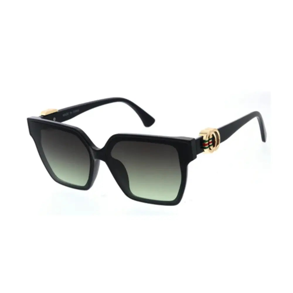 Black sunglasses with rectangular frame gold-tone hardware and gradient green lenses set of 12 w3574