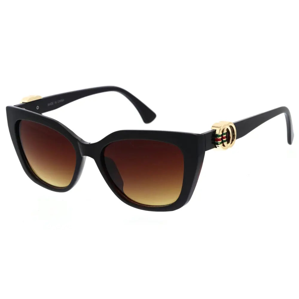 Black cat-eye sunglasses with gold-tone hardware and gradient brown lenses in a set of 12 W3575