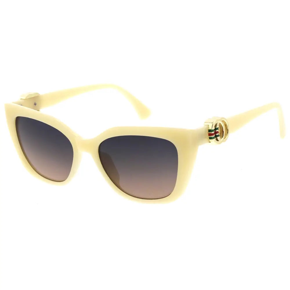 Cream-colored sunglasses with gradient brown lenses and a gold-tone interlocking g logo on the temple set of 12 W3575