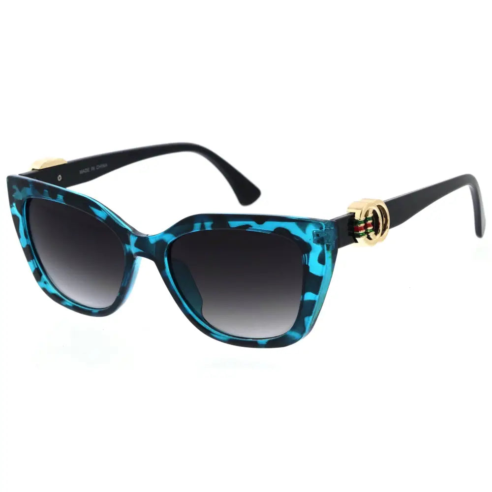 Teal and black leopard-print acetate sunglasses with rectangular frames and gold-tone logo hardware set of 12