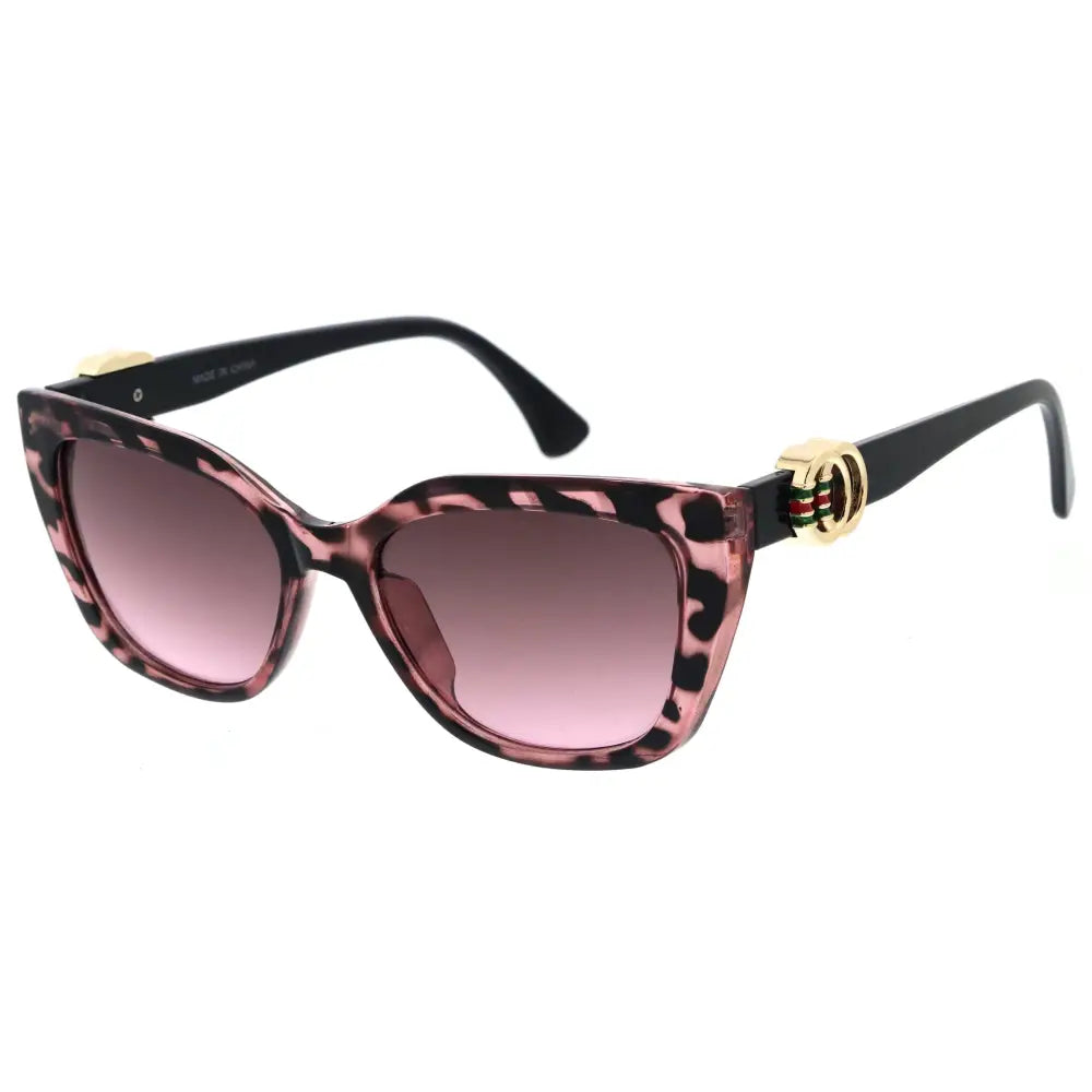Set of 12 cat-eye sunglasses with pink and black leopard-print frames and gradient tinted lenses w3575