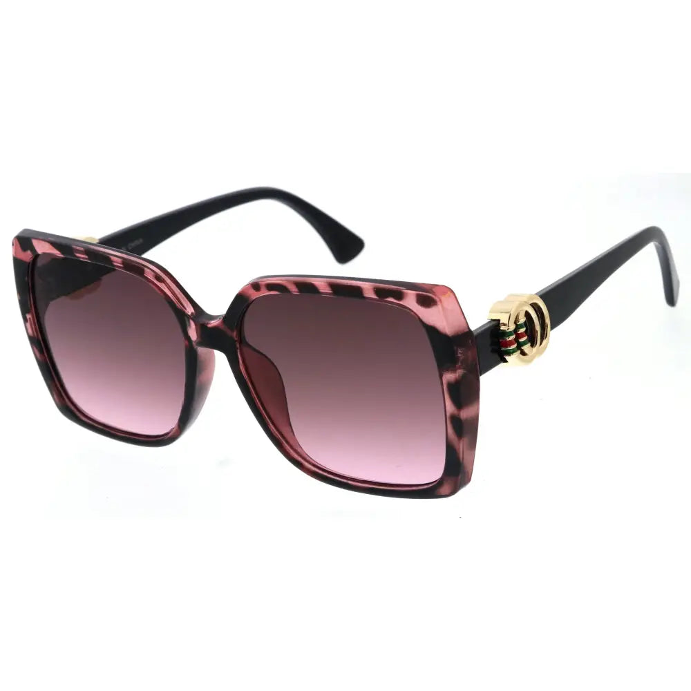 Gafas de sol cuadradas con estampado de leopardo rosa y herrajes con logotipo dorado, juego de 12 w3577
