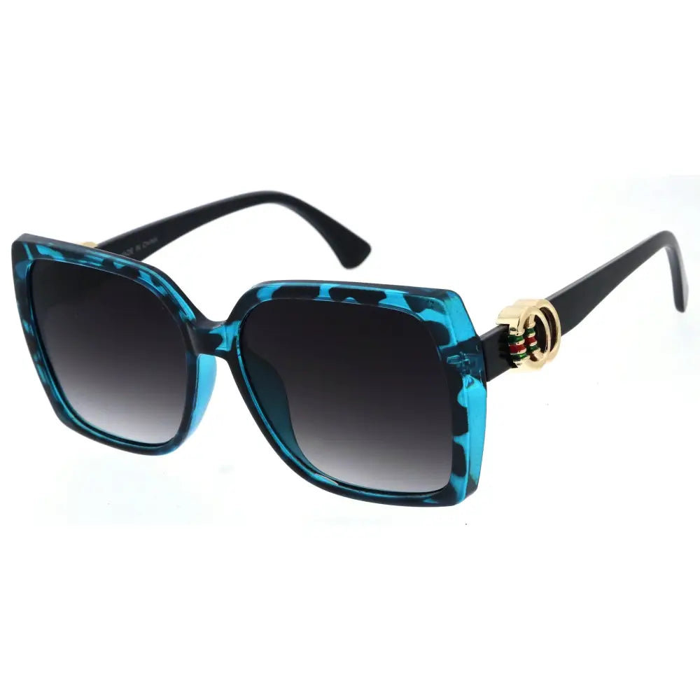 Gafas de sol de montura cuadrada con estampado de leopardo turquesa y negro y herrajes dorados, juego de 12 W3577